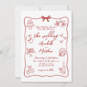 Invitation Code QR Dessiné à la Main Rouge Mariage Fantaisist (Devant)