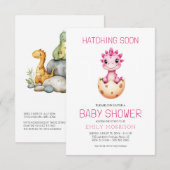 Invitation Code QR Dinosaure Rose Bientôt Baby Shower (Devant / Derrière)