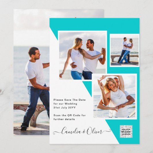 Invitation Code QR d'invitation de mariage avec photo turquoi (Devant / Derrière)