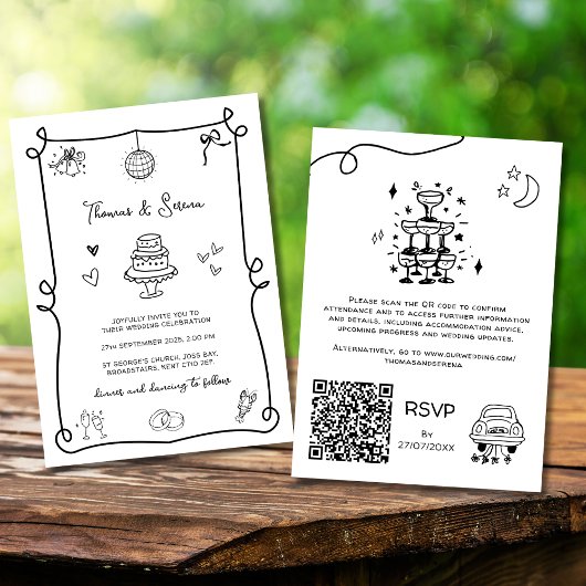 Invitation Code QR Doodle main tiré Whimsical