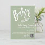 Invitation Code QR du Baby shower de script minimal vert pous (Debout devant)