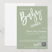 Invitation Code QR du Baby shower de script minimal vert pous (Devant / Derrière)