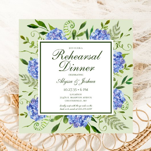Invitation Code QR du dîner de répétition Blue Hydrangea