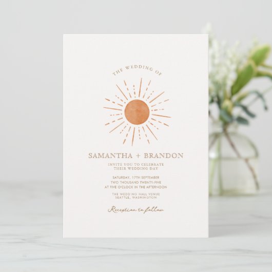 Invitation Code Qr du Mariage Boho minimal Soleil Orange Brûl (Debout devant)