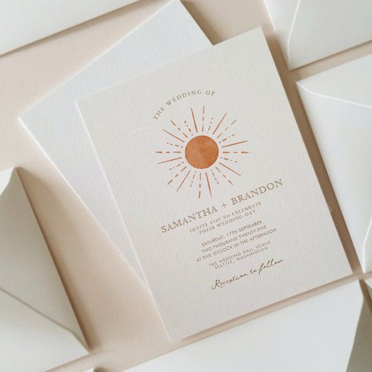 Invitation Code Qr du Mariage Boho minimal Soleil Orange Brûl