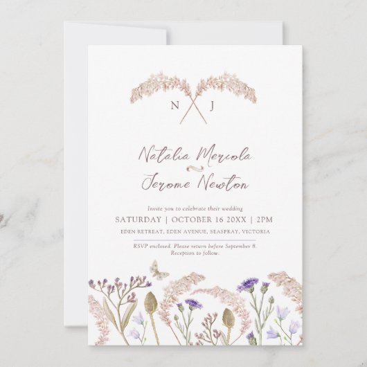 Invitation Code QR du mariage de automne de l'aquarelle fleur (Devant)