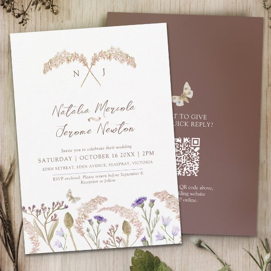 Invitation Code QR du mariage de automne de l'aquarelle fleur