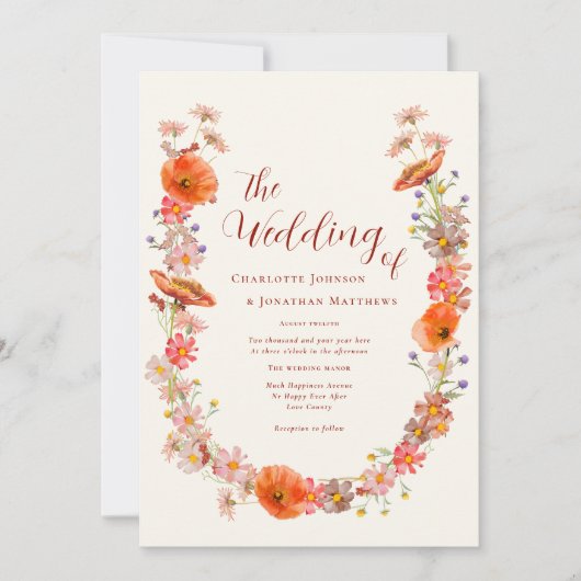 Invitation Code QR du Mariage de automne Fleur sauvage Boho (Devant)