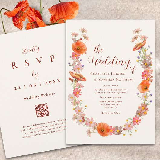 Invitation Code QR du Mariage de automne Fleur sauvage Boho