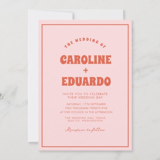 Invitation Code Qr du Mariage de Boho rouge rose rétro (Devant)