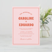 Invitation Code Qr du Mariage de Boho rouge rose rétro (Debout devant)