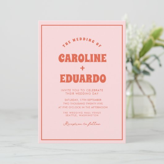 Invitation Code Qr du Mariage de Boho rouge rose rétro (Debout devant)