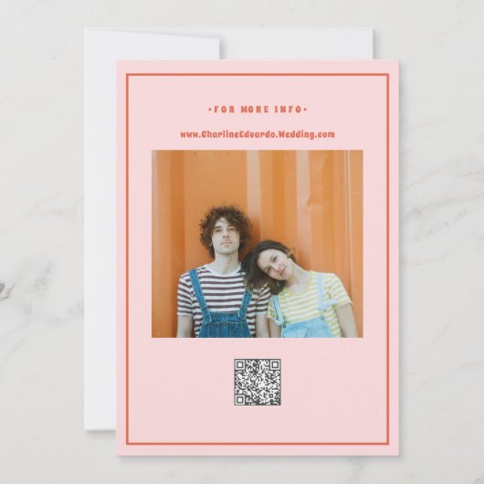 Invitation Code Qr du Mariage de Boho rouge rose rétro (Dos)
