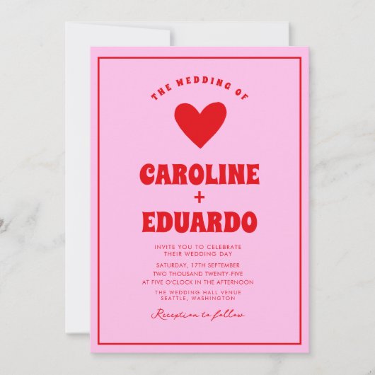 Invitation Code Qr du Mariage de Boho rouge rose rétro (Devant)