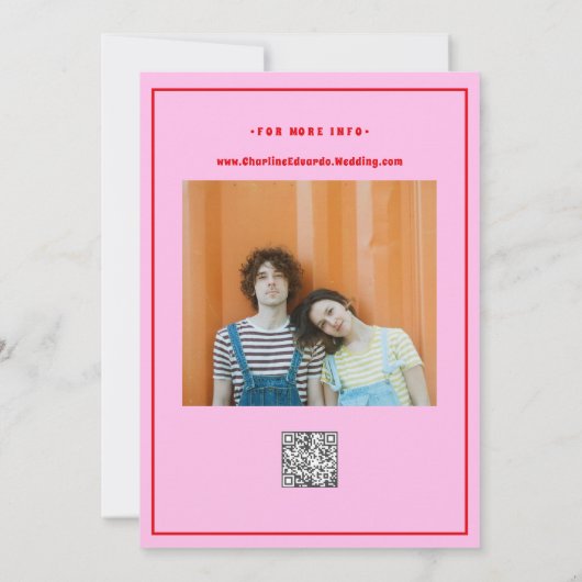 Invitation Code Qr du Mariage de Boho rouge rose rétro (Dos)