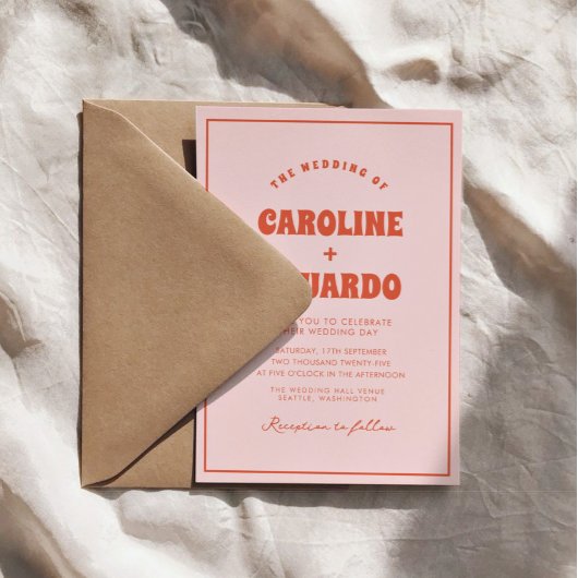 Invitation Code Qr du Mariage de Boho rouge rose rétro