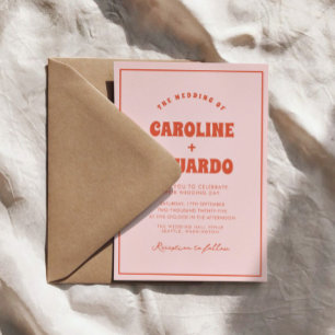 Invitation Code Qr du Mariage de Boho rouge rose rétro