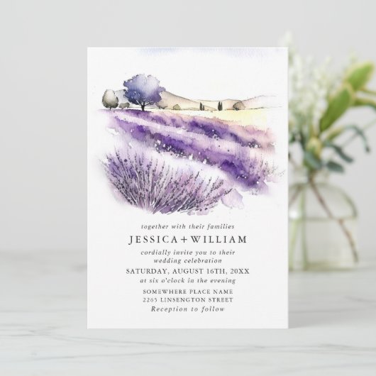 Invitation Code QR du Mariage de champ de fleurs de lavande a (Debout devant)