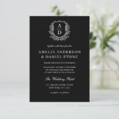 Invitation Code QR du Mariage de monogramme de la crête flora (Debout devant)
