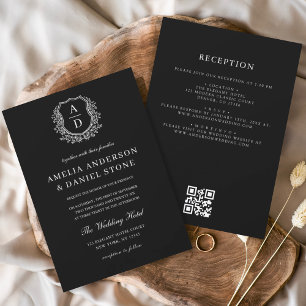 Invitation Code QR du Mariage de monogramme de la crête flora