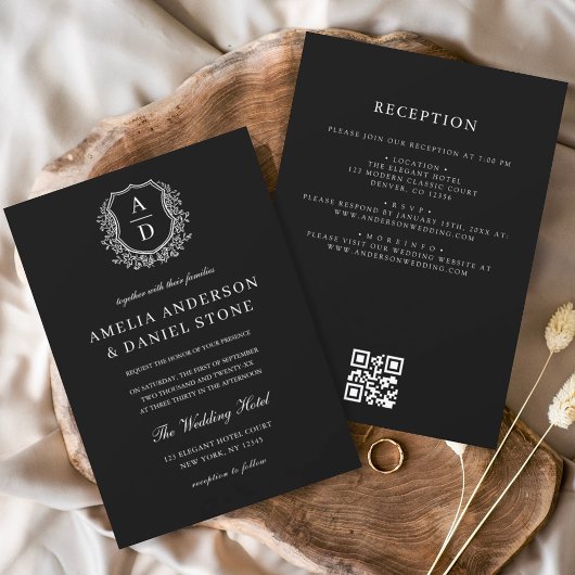 Invitation Code QR du Mariage de monogramme de la crête flora