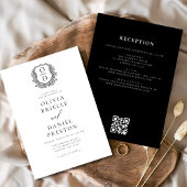 Invitation Code QR du Mariage de monogramme de la crête flora