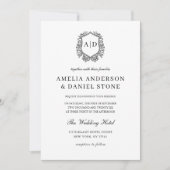 Invitation Code QR du Mariage de monogramme de la crête flora (Devant)