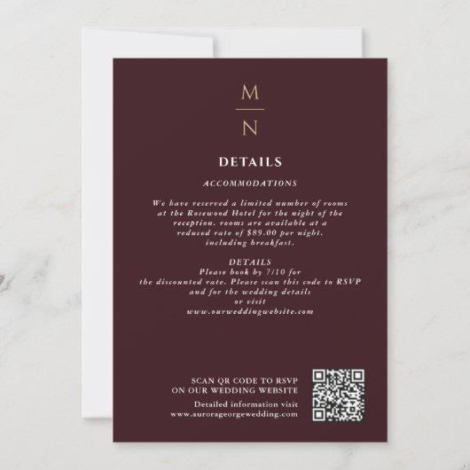 Invitation Code QR du Mariage de monogramme de l'Imaginaire d (Dos)
