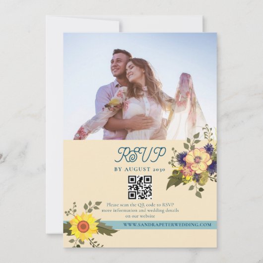 Invitation Code QR du Mariage de pêche florale (Dos)