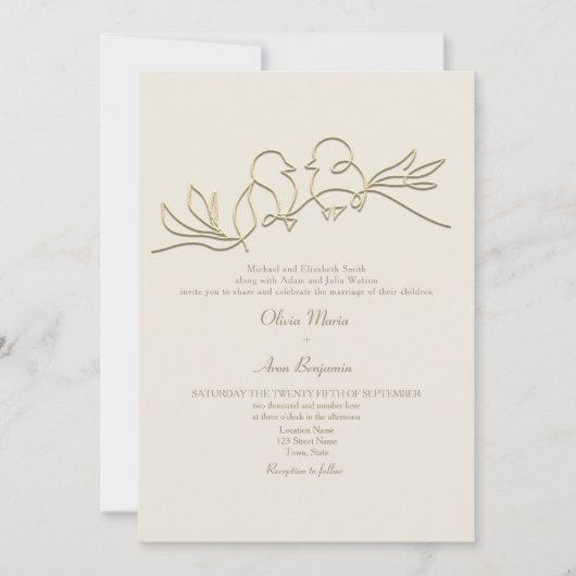 Invitation Code QR du Mariage d'or romantique (Devant)