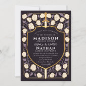 Invitation Code QR du Mariage du bouclier d'épée violet (Devant)