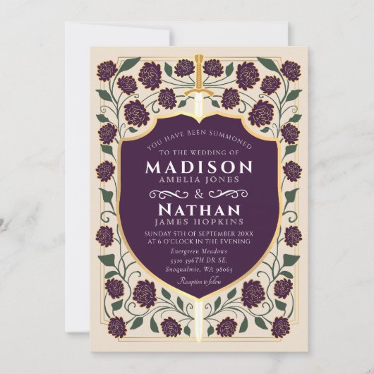 Invitation Code QR du Mariage Eggplant Sword Shield Imaginair (Devant)