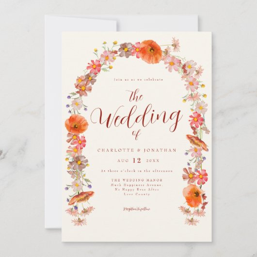 Invitation Code QR du Mariage Fleur sauvage Boho (Devant)