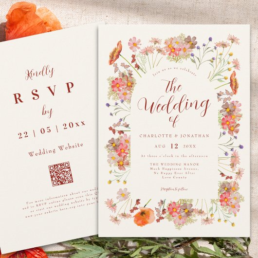 Invitation Code QR du Mariage Fleur sauvage Boho