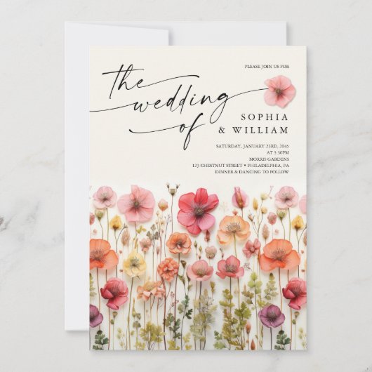 Invitation Code QR du Mariage Fleur sauvage Boho (Devant)