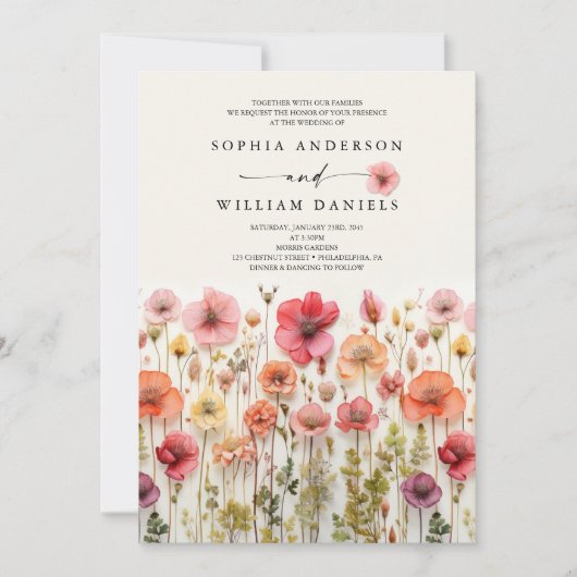 Invitation Code QR du Mariage Fleur sauvage Boho (Devant)