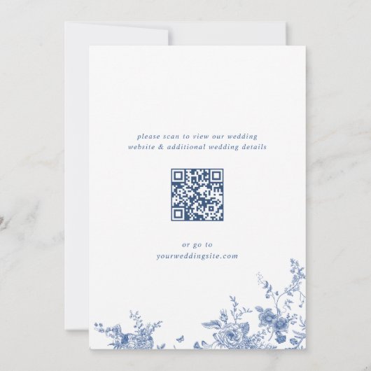 Invitation Code QR du Mariage Floral Bleu de Victoria (Dos)