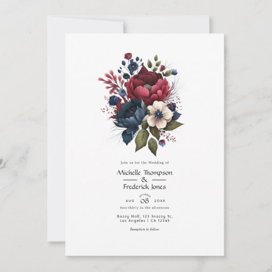 Invitation Code QR du Mariage Floral de la Bourgogne et de la (Devant)