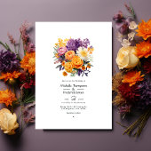 Invitation Code QR du Mariage floral pourpre, orange et jaune