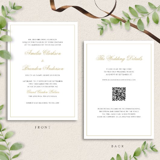 Invitation Code QR du Mariage frontalier noir et or classique