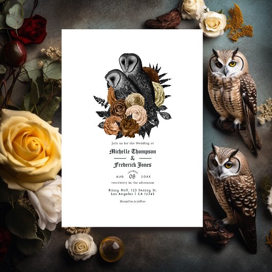 Invitation Code QR du Mariage gothique des Chouettes en ambre