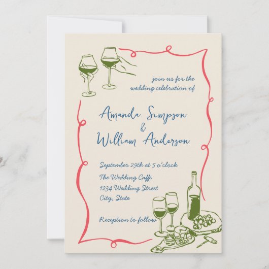 Invitation Code QR du Mariage rétro pour gribouillages à main (Devant)