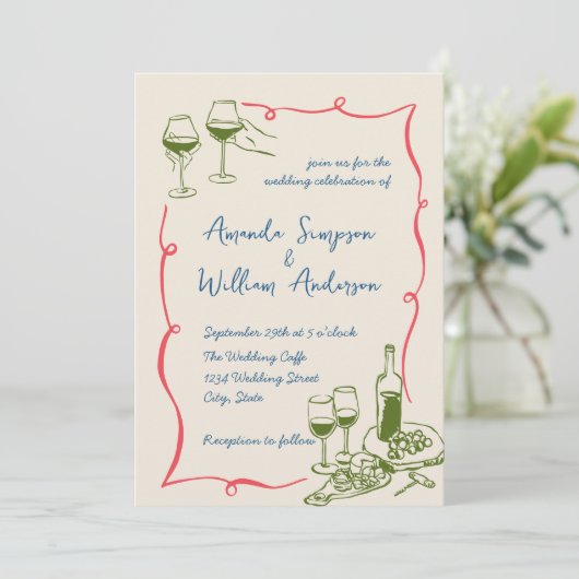 Invitation Code QR du Mariage rétro pour gribouillages à main (Debout devant)