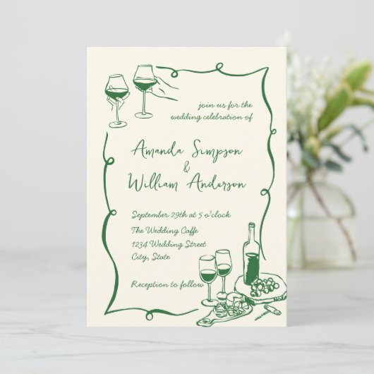 Invitation Code QR du Mariage rétro pour gribouillages à main (Debout devant)