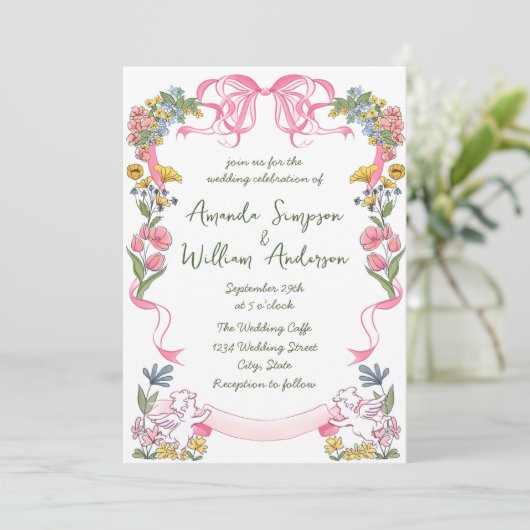 Invitation Code QR du Mariage rétro pour gribouillages à main (Debout devant)