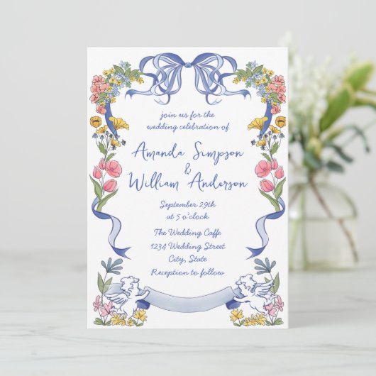 Invitation Code QR du Mariage rétro pour gribouillages à main (Debout devant)