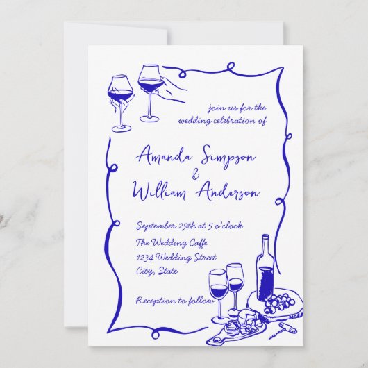 Invitation Code QR du Mariage rétro pour gribouillages à main (Devant)