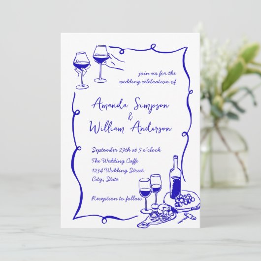 Invitation Code QR du Mariage rétro pour gribouillages à main (Debout devant)