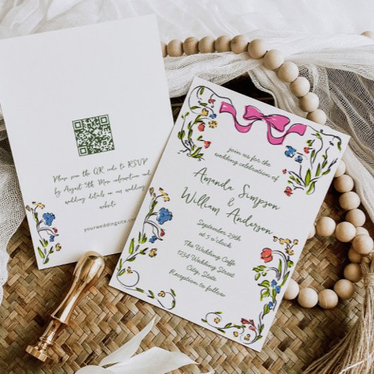 Invitation Code QR du Mariage rétro pour gribouillages à main