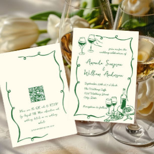 Invitation Code QR du Mariage rétro pour gribouillages à main